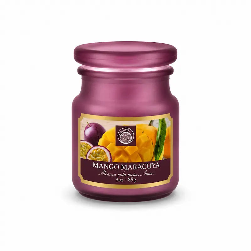 Vela Aromática Mango Maracuyá 85g en Frasco de Vidrio | Desi Vibes