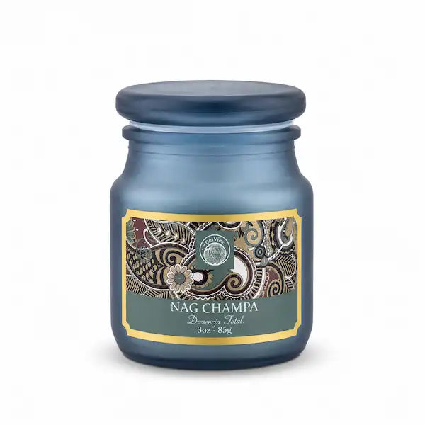 Vela Aromática Nag Champa 85 g en Frasco de Vidrio | Desi Vibes