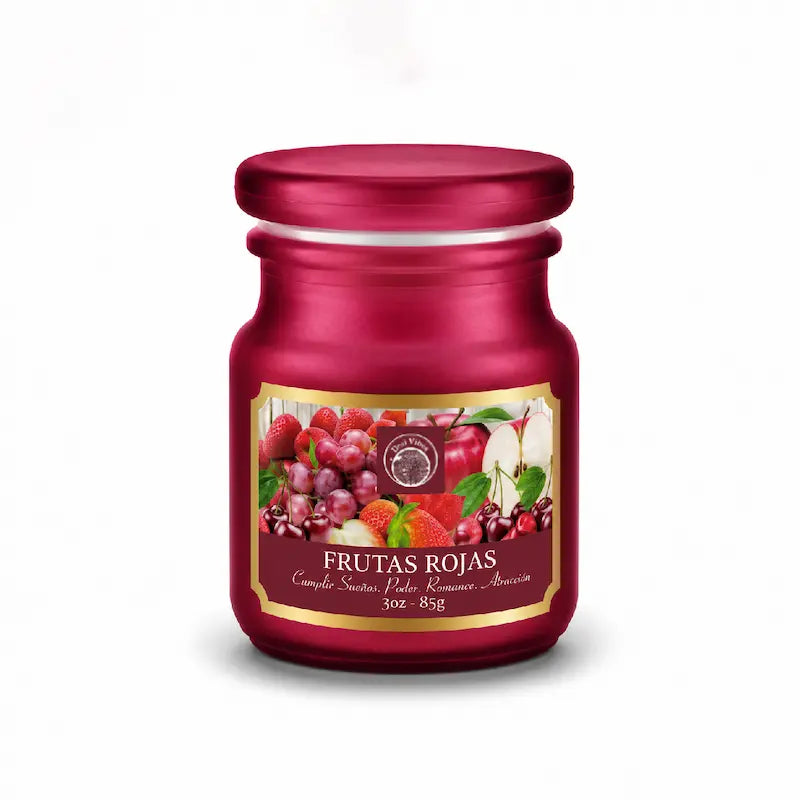Vela Aromática Frutas Rojas 85g en Frasco de Vidrio | Desi Vibes