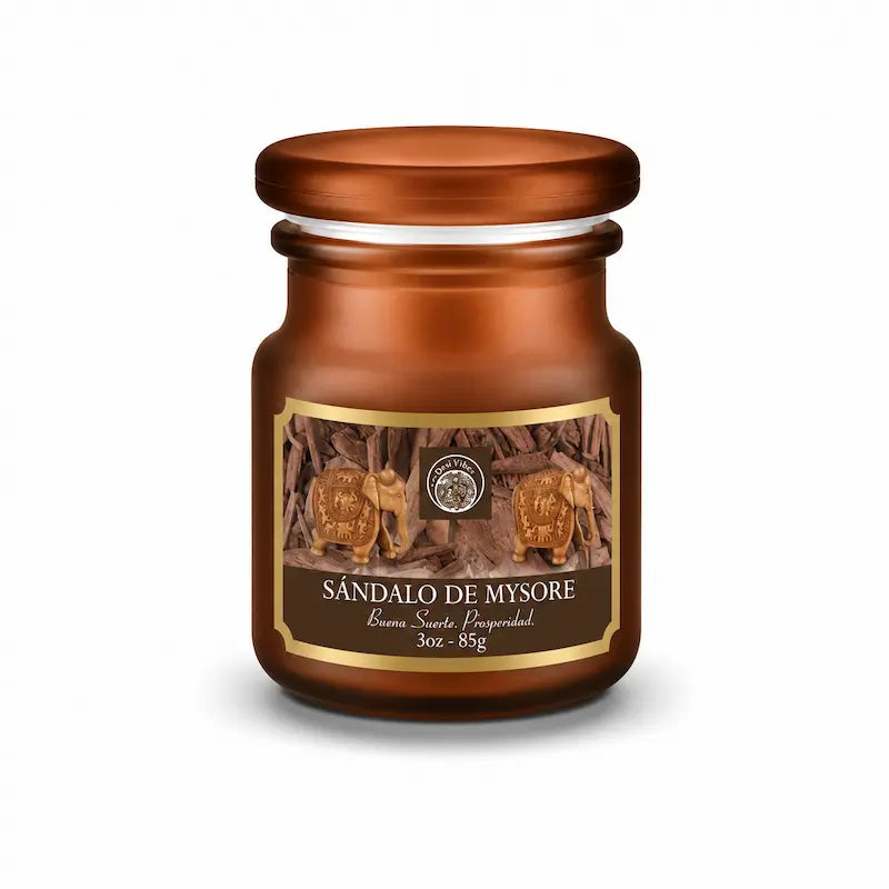 Vela Aromática Sándalo de Mysore 85g en Frasco de Vidrio | Desi Vibes
