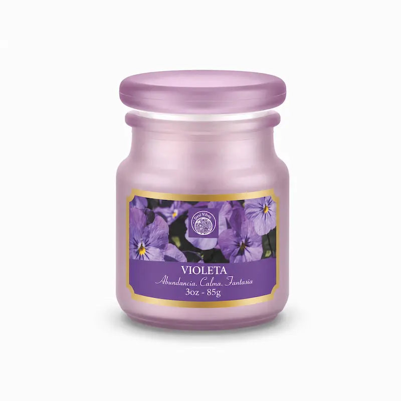 Vela Aromática Violeta 85g en Frasco de Vidrio | Desi Vibes